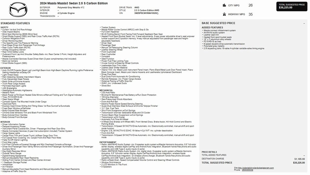 2024 Mazda MAZDA3 2.5 S Carbon Edition Sedan AWD