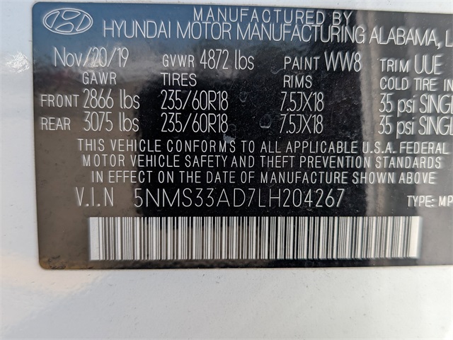 2020 Hyundai Santa Fe SEL White at DeMontrond Gulf Freeway