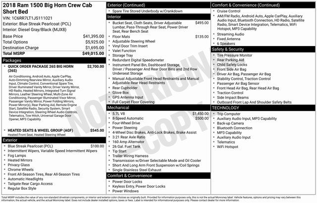 2018 RAM 1500 Big Horn Crew Cab 4WD