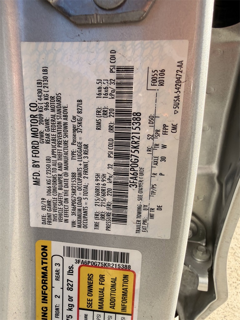 2019 Ford Fusion S Silver at Durrett Motor Company