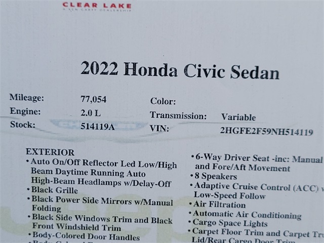 2022 Honda Civic Sport  at DeMontrond Gulf Freeway