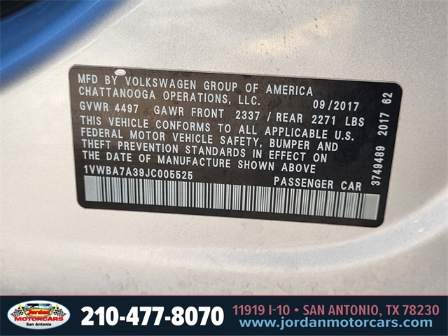 Used Car 2018 Volkswagen Passat  2.0t Se W/technology For Sale Under $15,000 In San Antonio, Texas