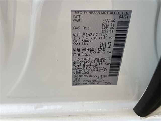 2024 Nissan Frontier SL White at Don McGill Toyota