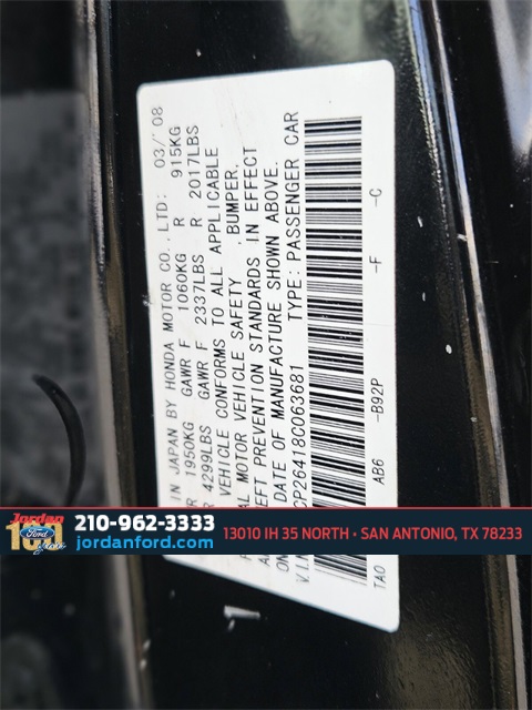 Used Car 2008 Honda Accord  Lx-p For Sale Under $10,000 In San Antonio, Texas