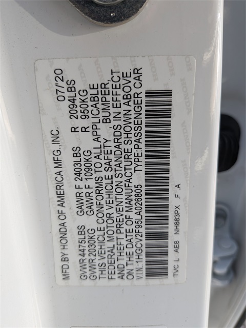 2020 Honda Accord Touring 2.0T White at Central Houston Nissan