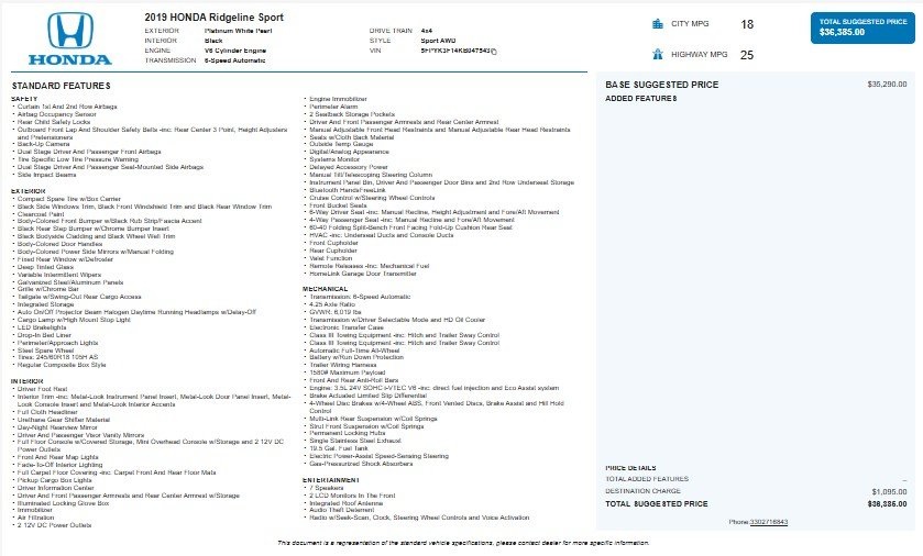 2019 Honda Ridgeline Sport AWD