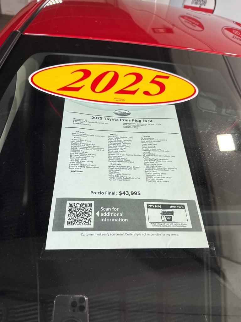 Used Car 2025 Toyota Prius Plug-in  Se For Sale Under $40,000 In San Juan, Puerto Rico