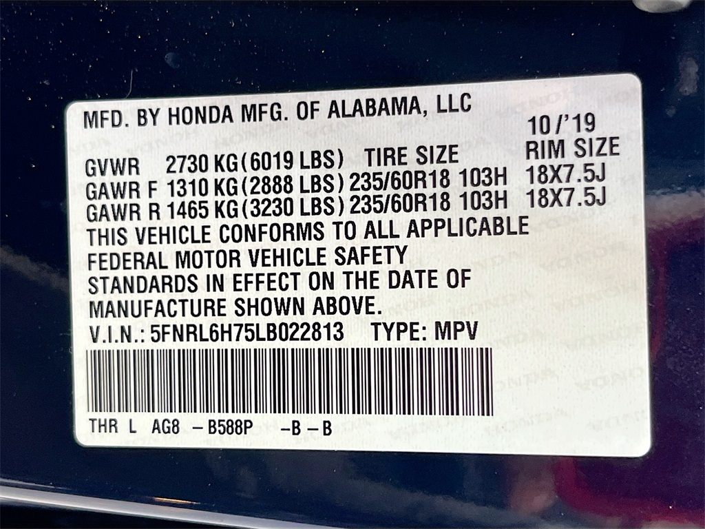 2020 Honda Odyssey EX-L Blue at Central Houston Nissan