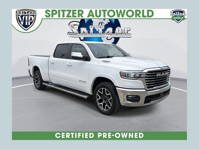 Bright White Clearcoat 2025 RAM 1500 Laramie Crew Cab 4WD Pickup Truck Four-Wheel Drive 8-Speed Automatic
