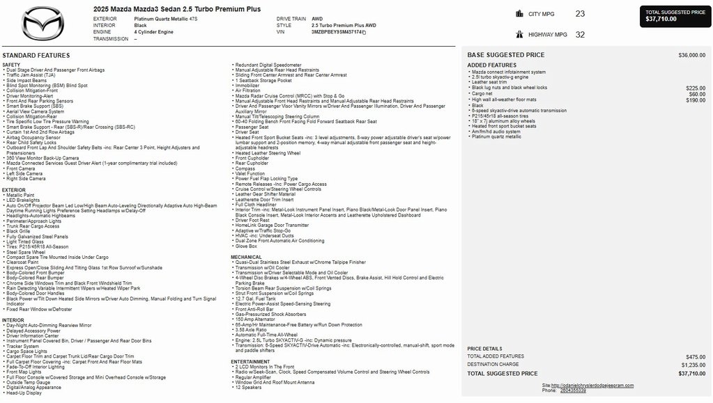 2025 Mazda MAZDA3 2.5 Turbo Premium Plus Sedan AWD