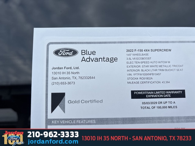 Used Car 2022 Ford F-150  Lariat For Sale Under $50,000 In San Antonio, Texas