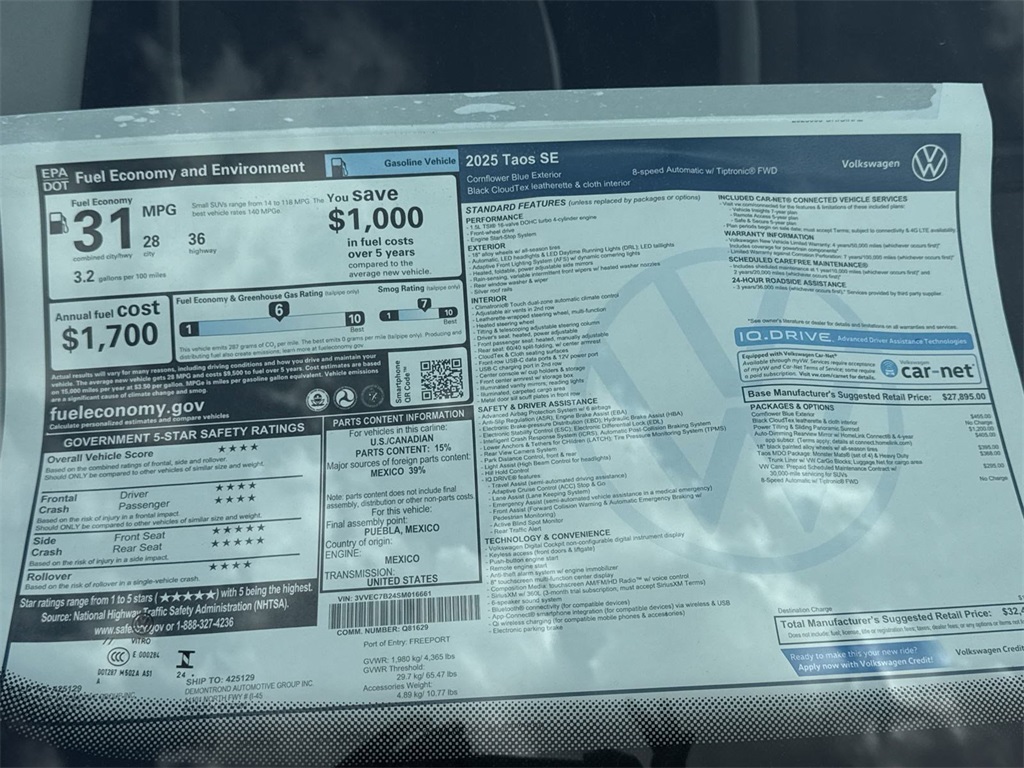 2025 Volkswagen Taos 1.5T SE Blue at DeMontrond Auto Country