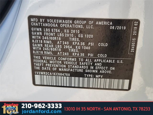 Used Car 2019 Volkswagen Atlas  3.6l V6 Se For Sale Under $15,000 In San Antonio, Texas
