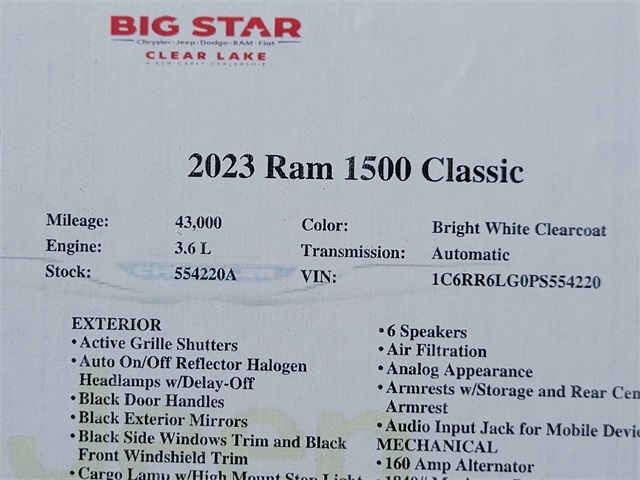 2023 Ram 1500 Classic SLT White at Mac Haik CDJR North Houston