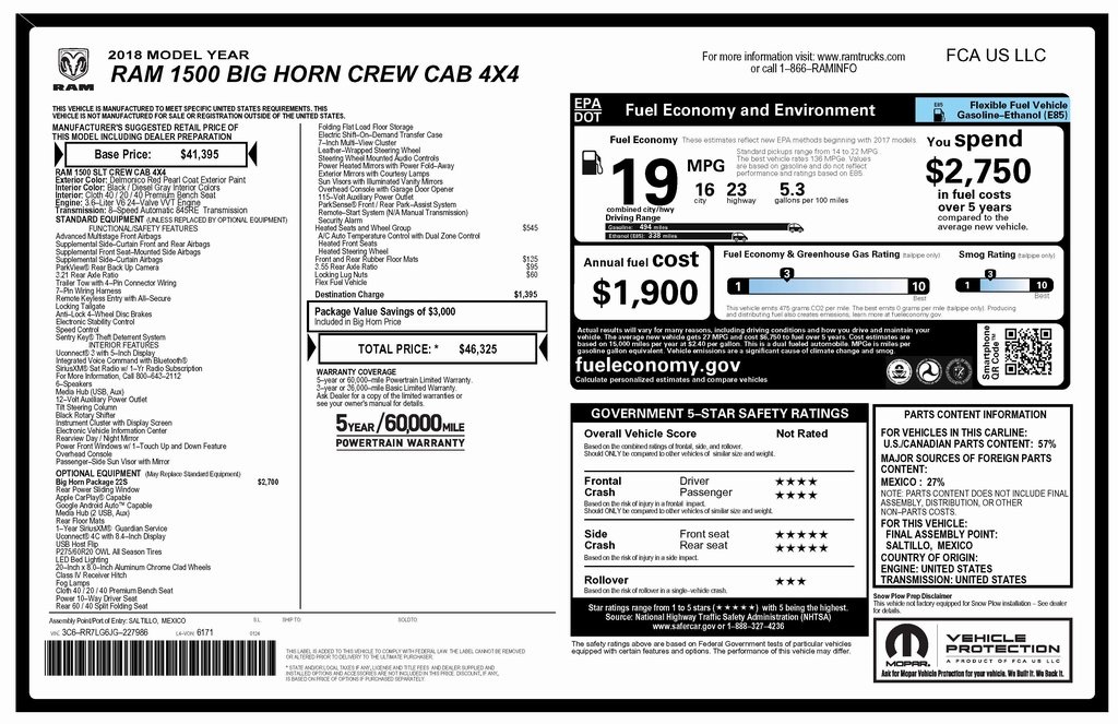 2018 RAM 1500 Big Horn Crew Cab 4WD