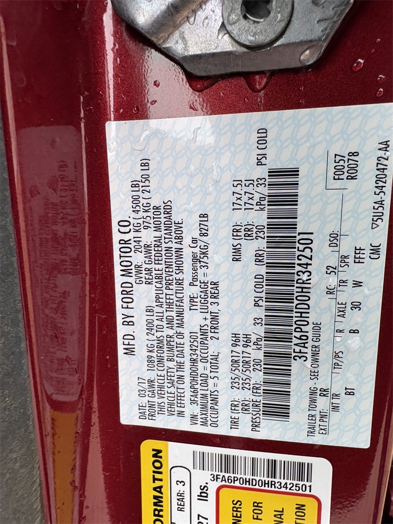 2017 Ford Fusion SE Red at Durrett Motor Company