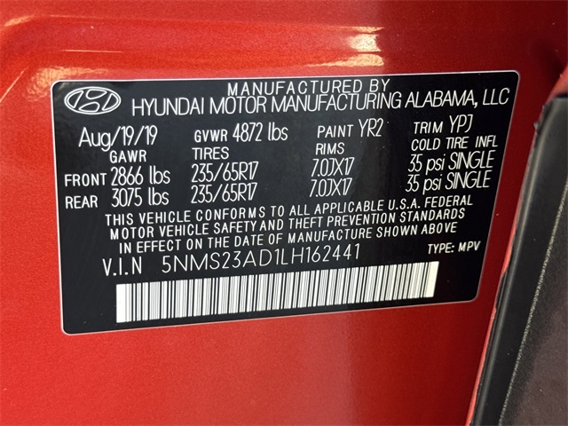 2020 Hyundai Santa Fe SE Orange at Baytown Hyundai