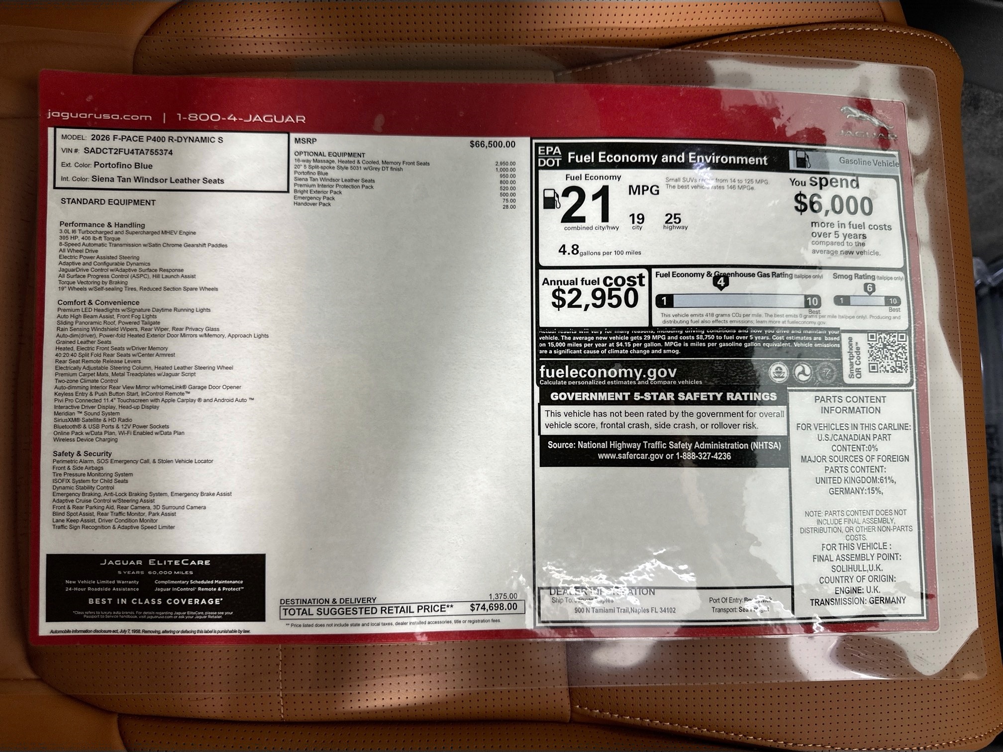 new 2026 Jaguar F-PACE car, priced at $74,698