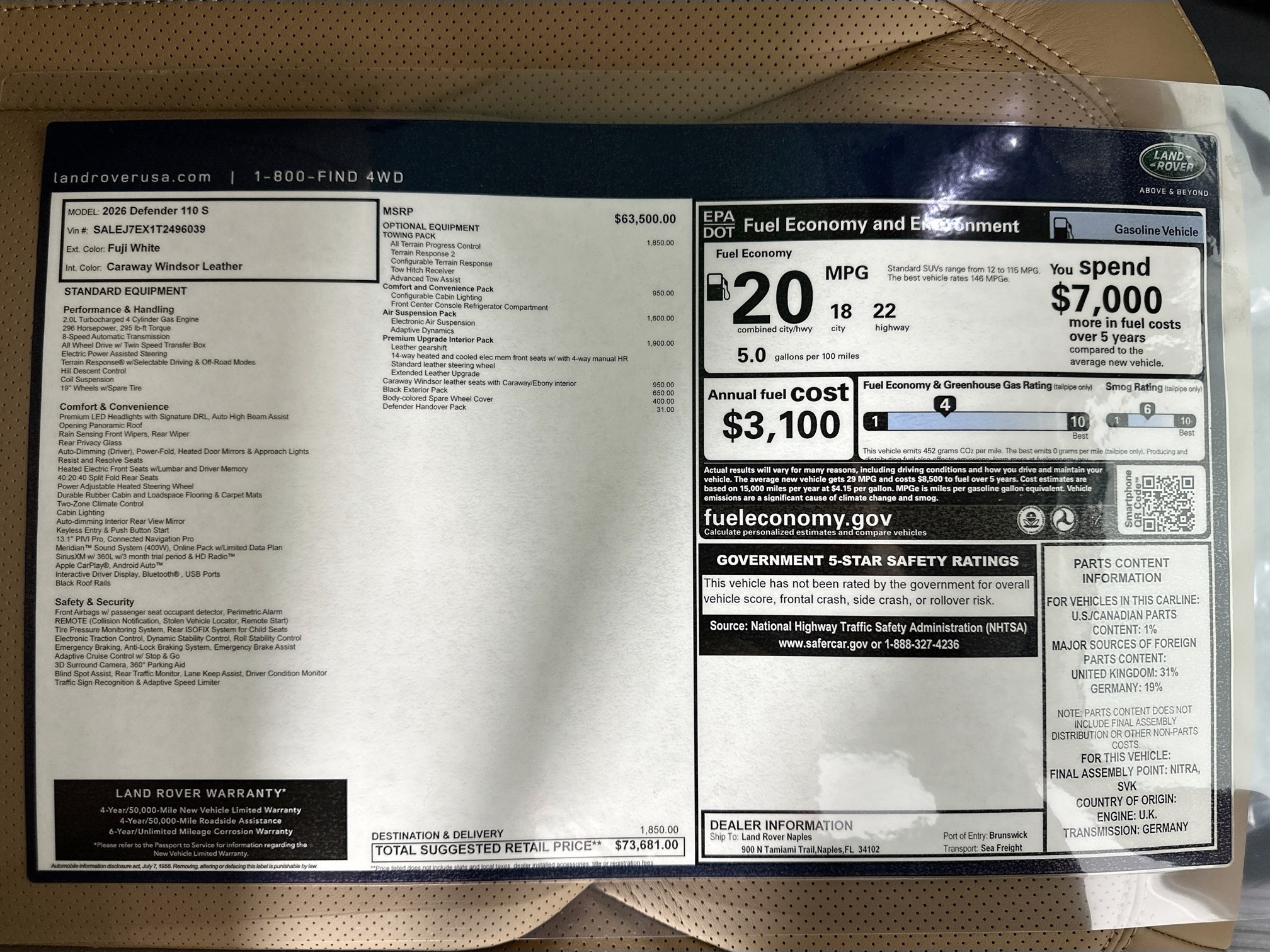 new 2026 Land Rover Defender 110 car, priced at $73,681