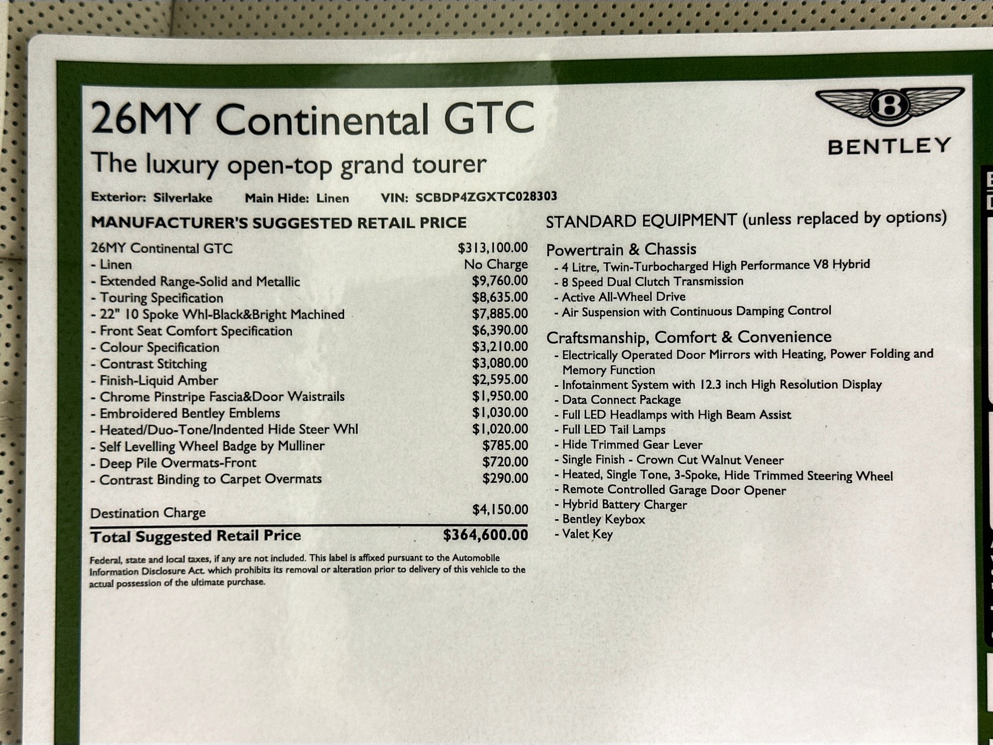 new 2026 Bentley Continental GTC car