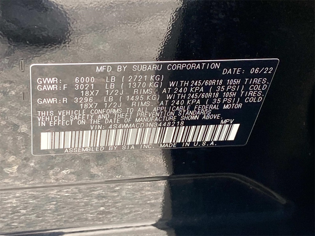 2022 Crystal Black Silica Subaru Ascent Premium AWD SUV