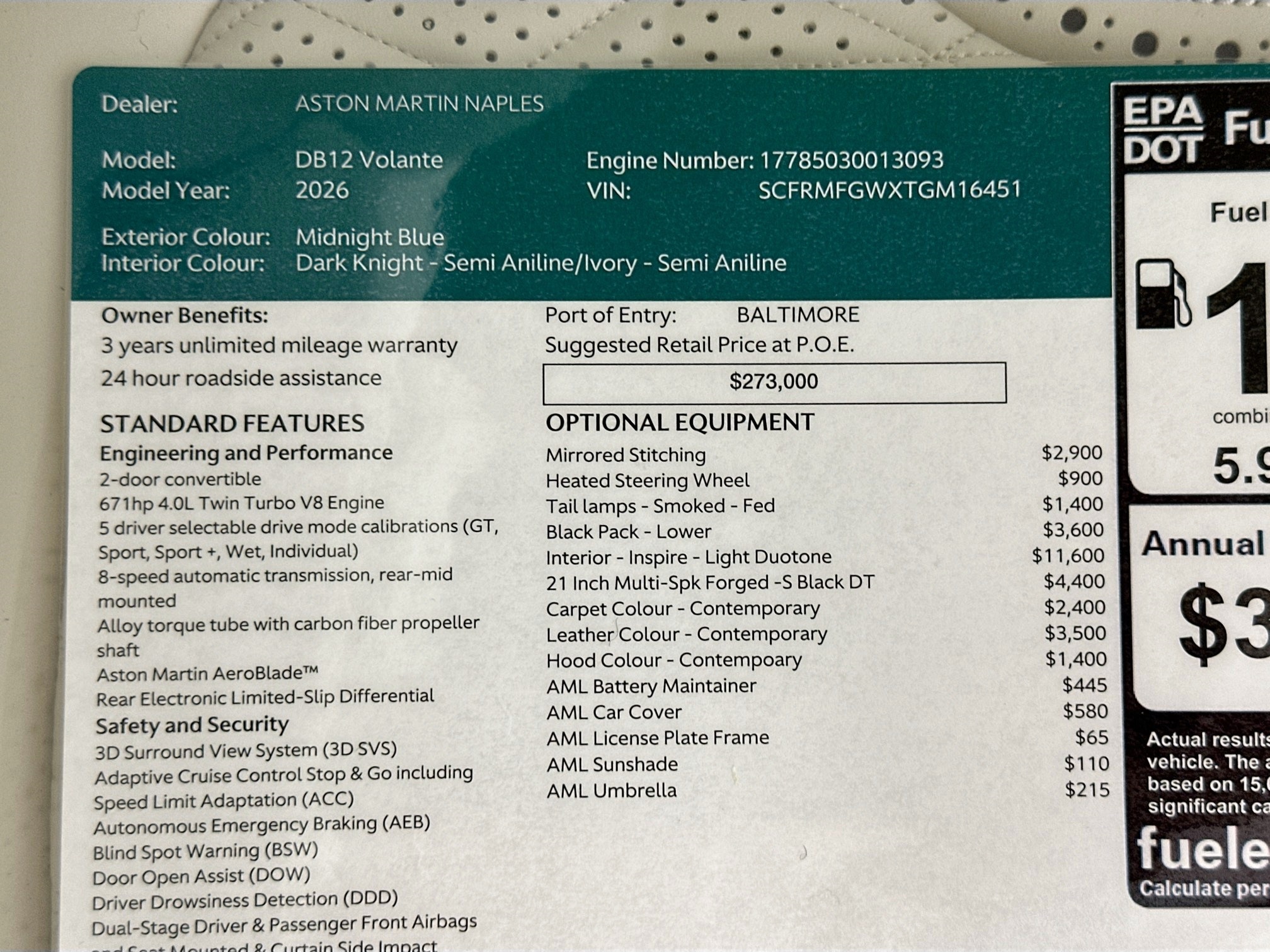 new 2026 Aston Martin DB12 car, priced at $320,515