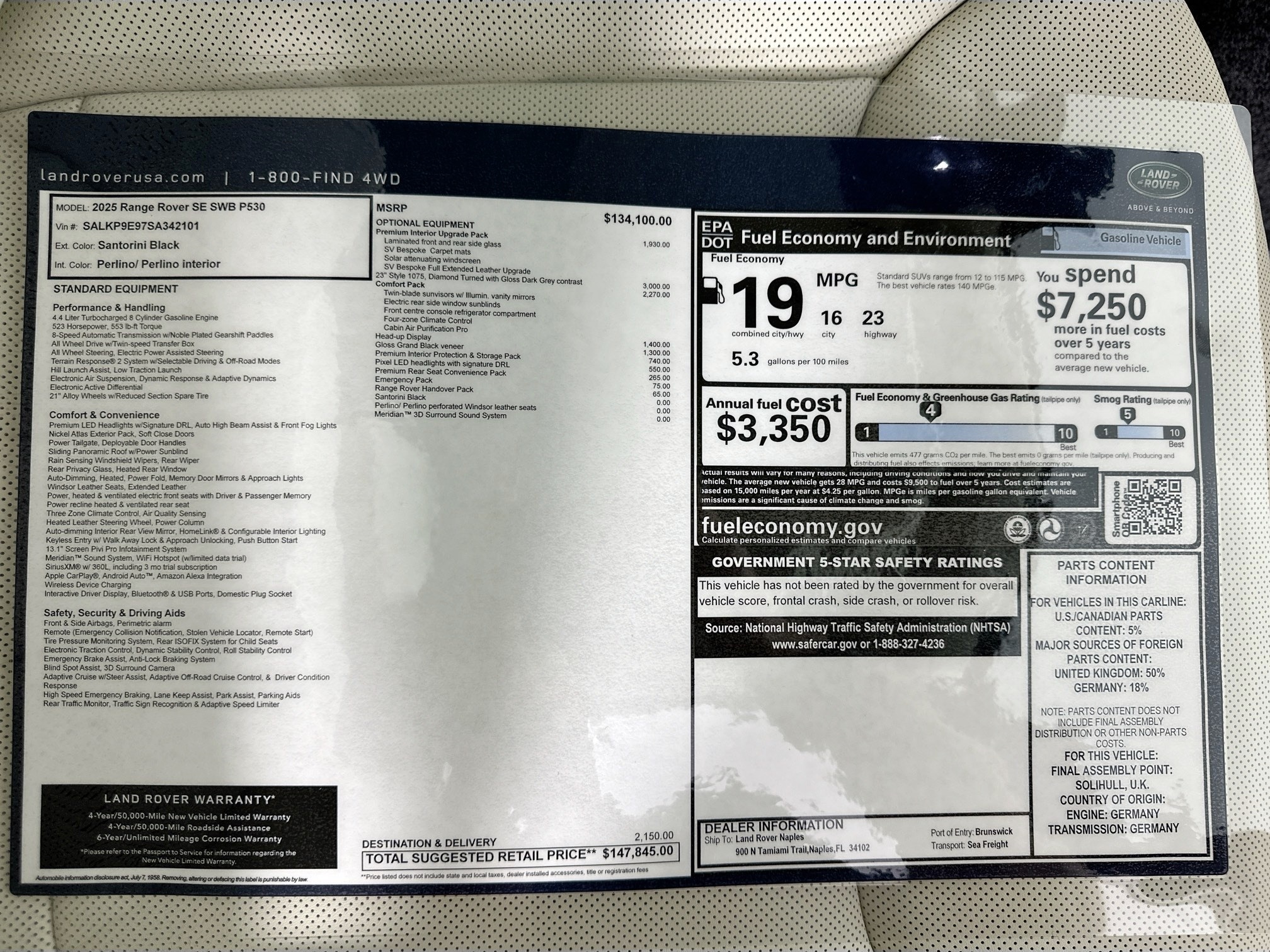 new 2025 Land Rover Range Rover car, priced at $147,845