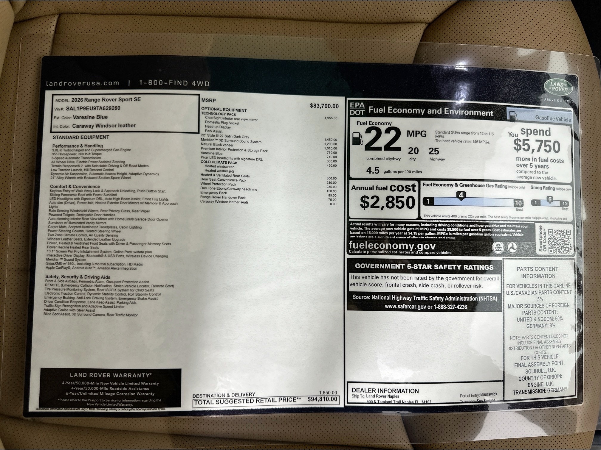 used 2026 Land Rover Range Rover Sport car, priced at $94,810