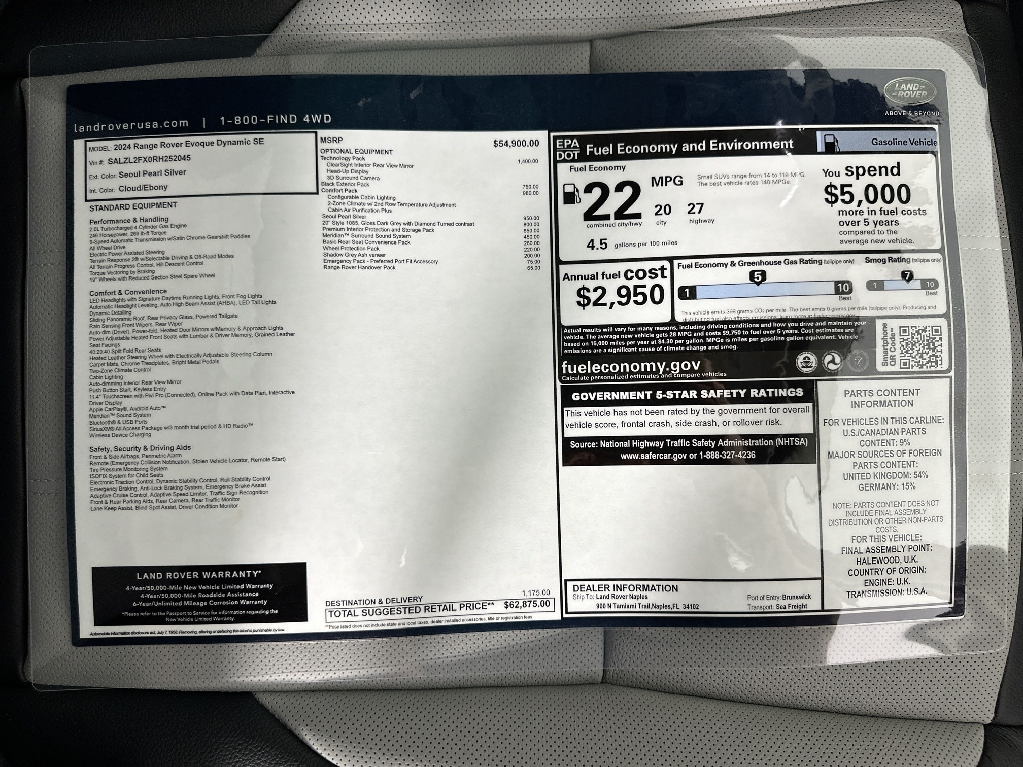 new 2024 Land Rover Range Rover Evoque car, priced at $56,875