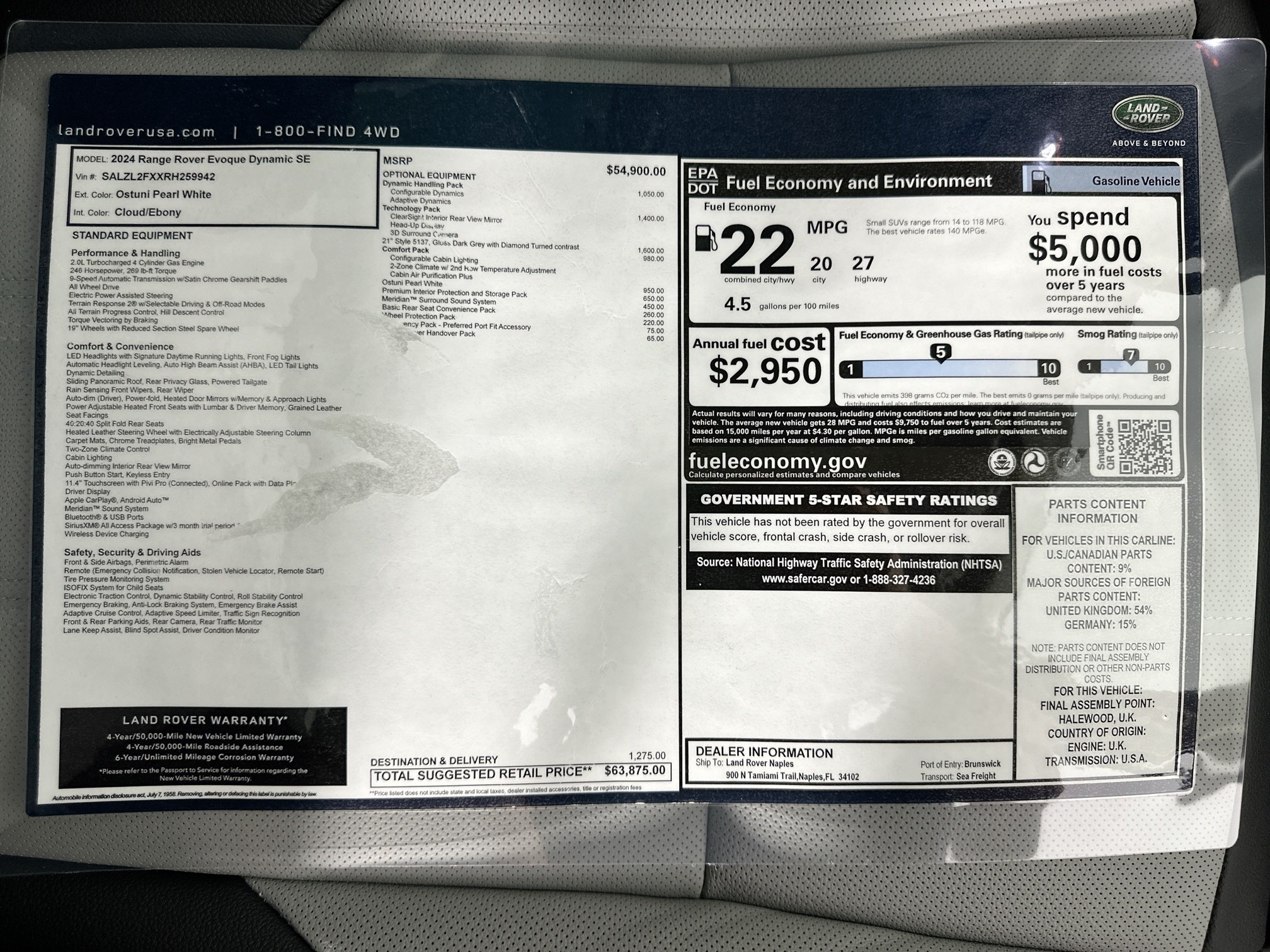 new 2024 Land Rover Range Rover Evoque car, priced at $57,875