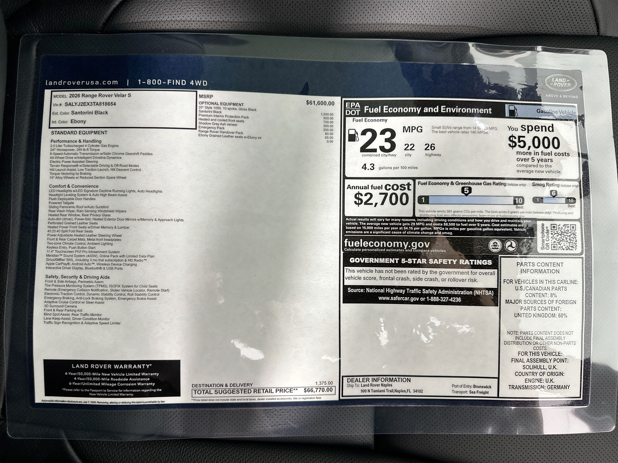 used 2026 Land Rover Range Rover Velar car, priced at $66,770