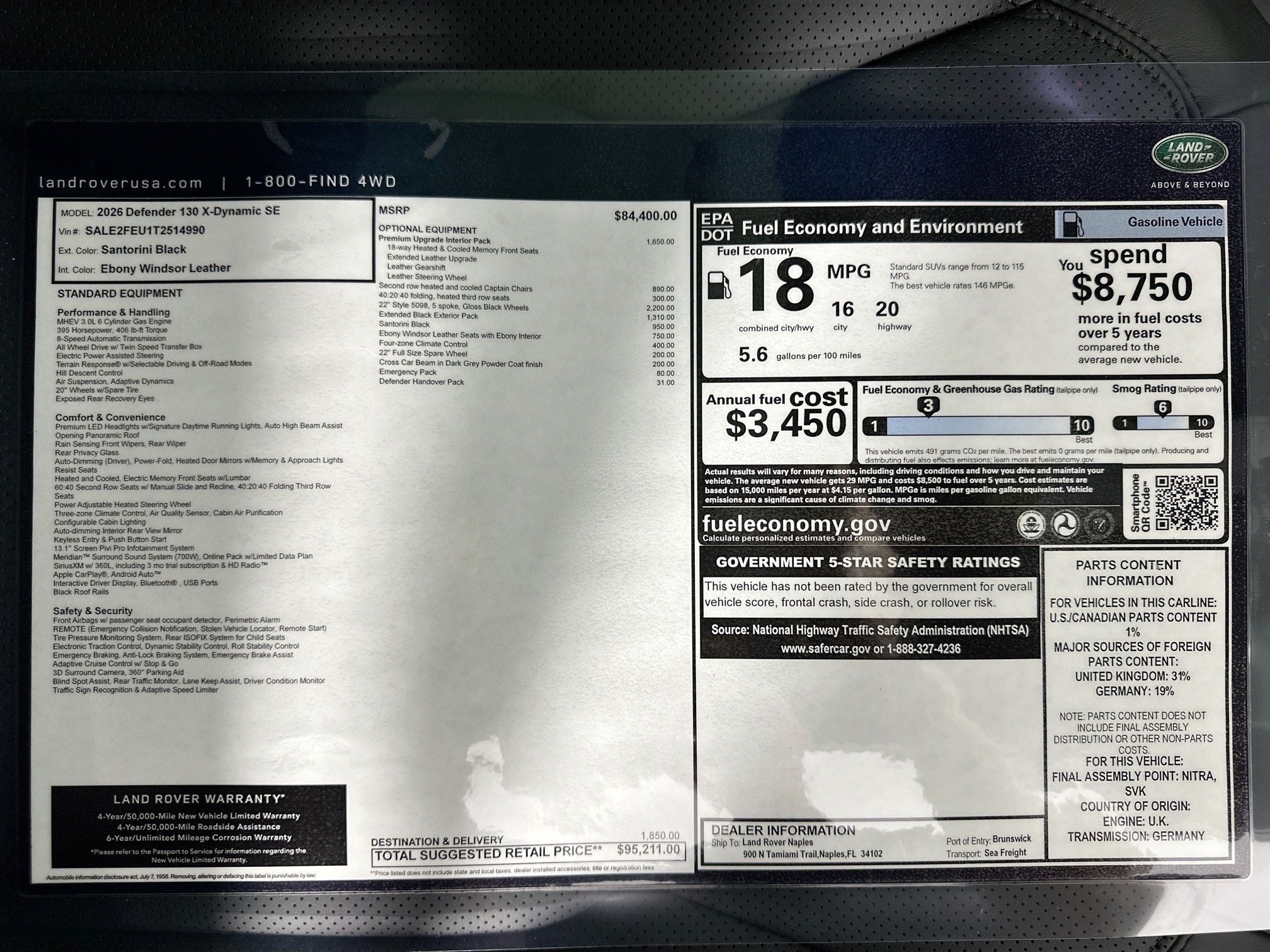 used 2026 Land Rover Defender 130 car, priced at $95,211