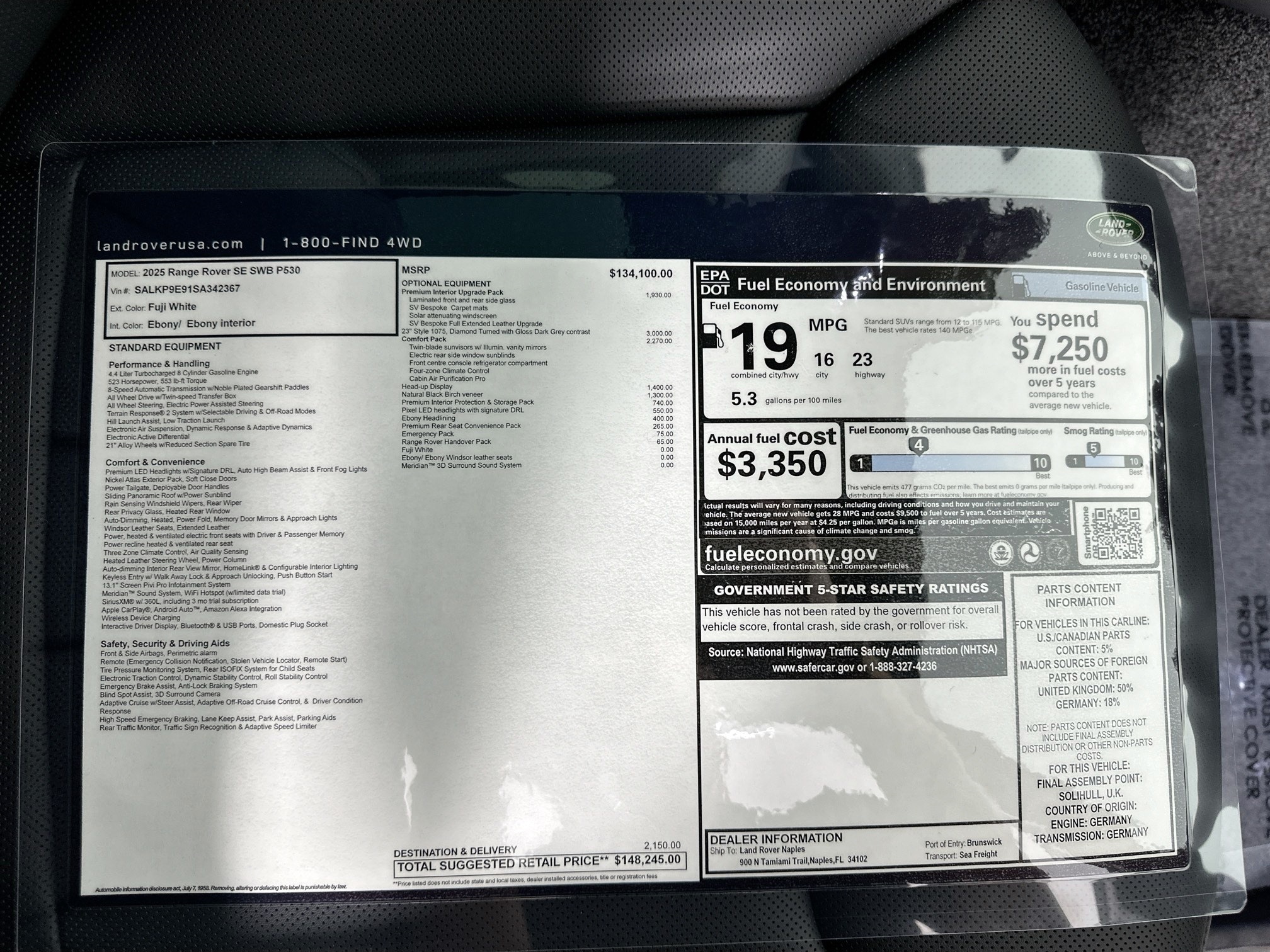 new 2025 Land Rover Range Rover car, priced at $148,245