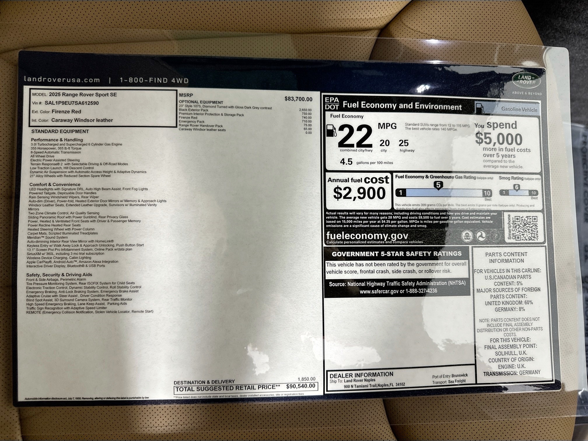 new 2025 Land Rover Range Rover Sport car, priced at $90,540