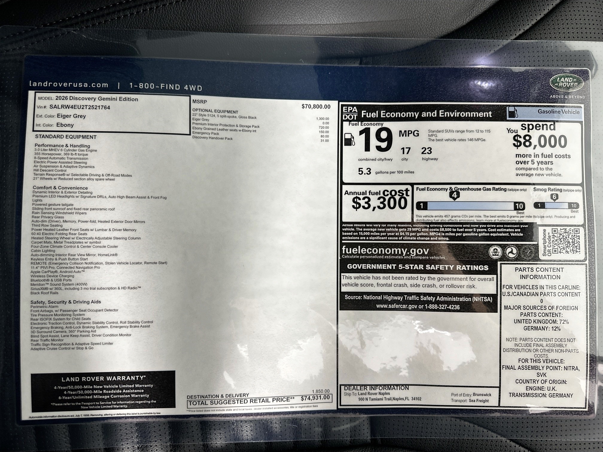 used 2026 Land Rover Discovery car, priced at $74,931