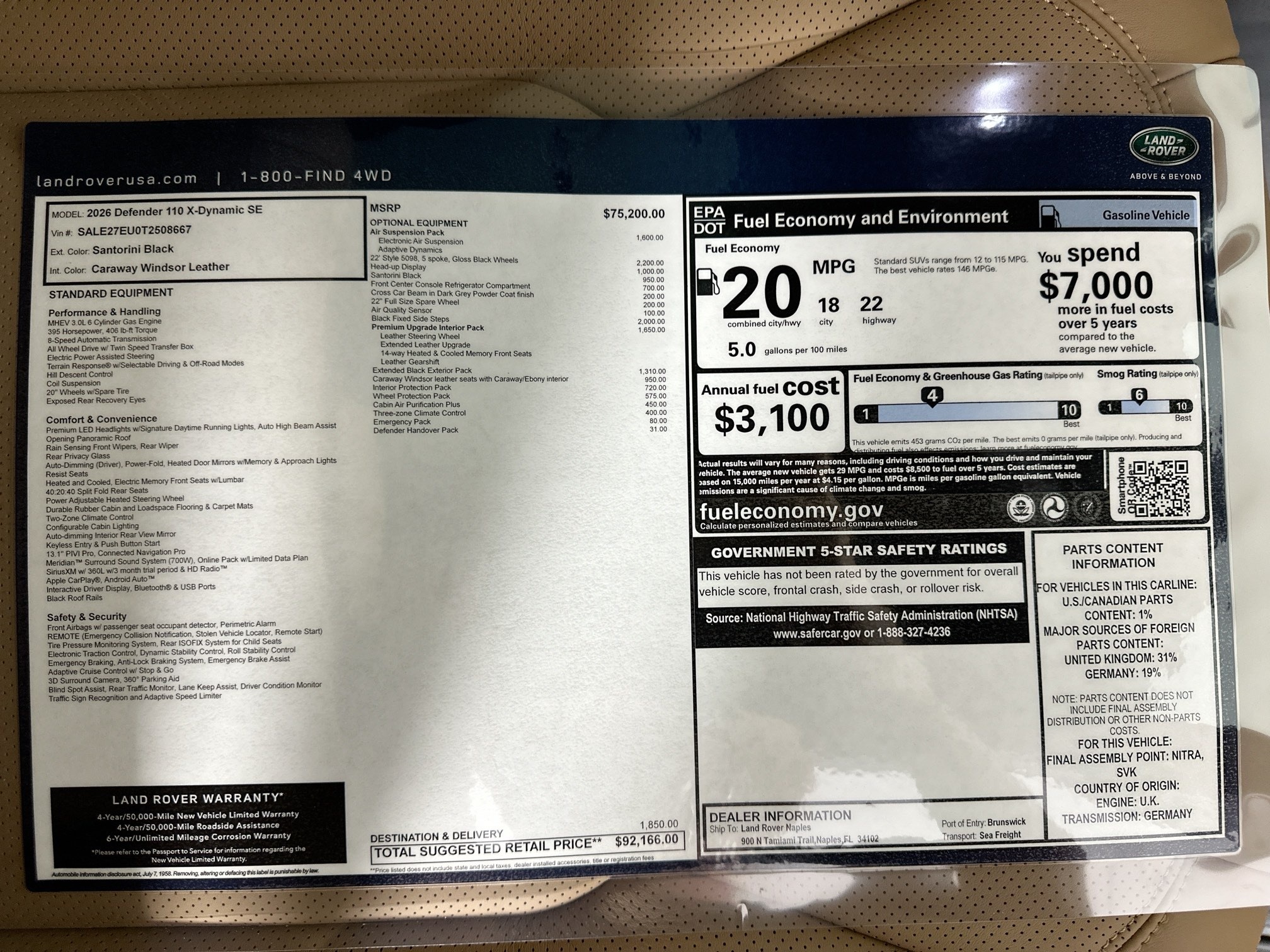 new 2026 Land Rover Defender 110 car, priced at $92,166