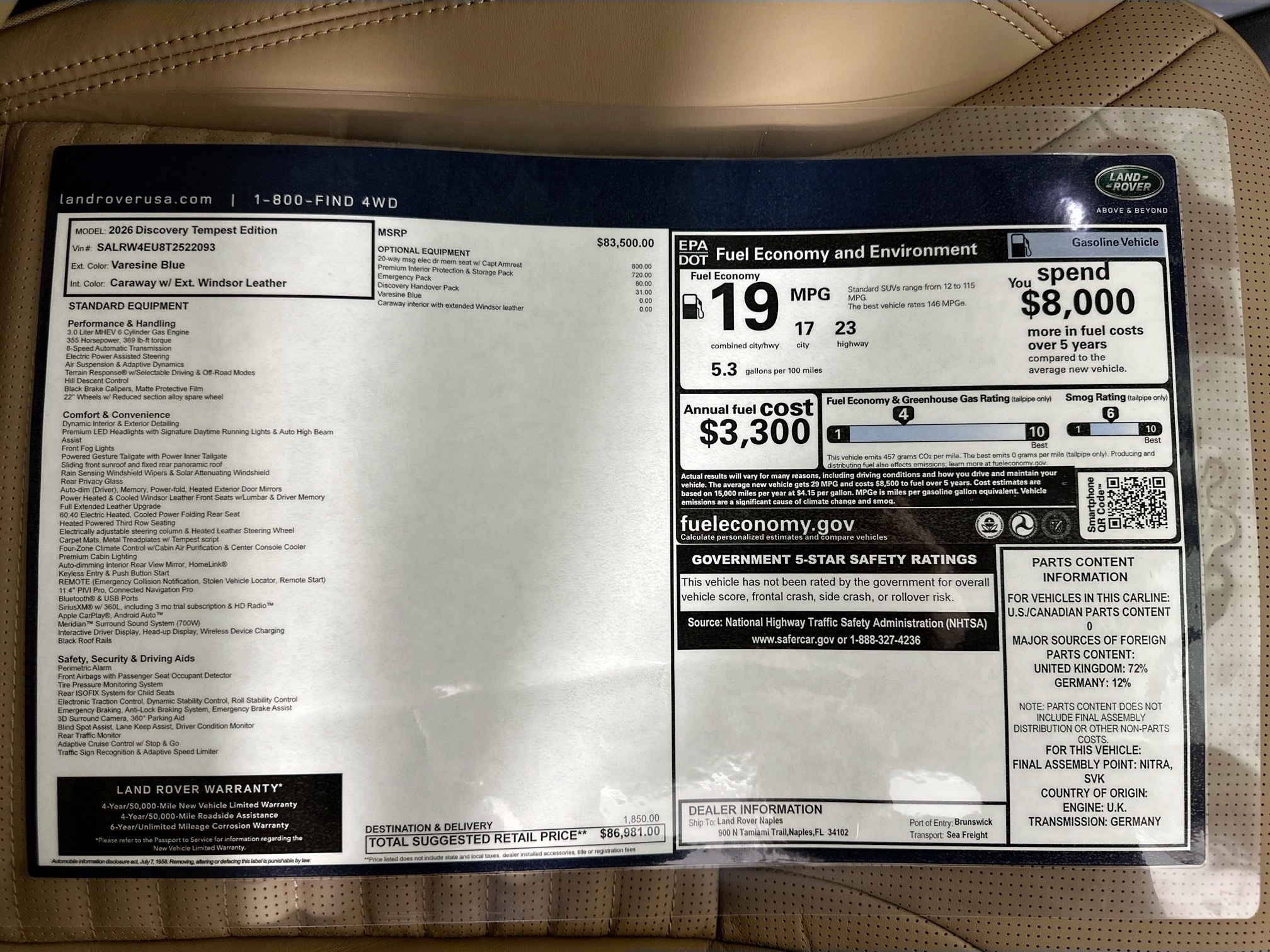 new 2026 Land Rover Discovery car, priced at $86,981