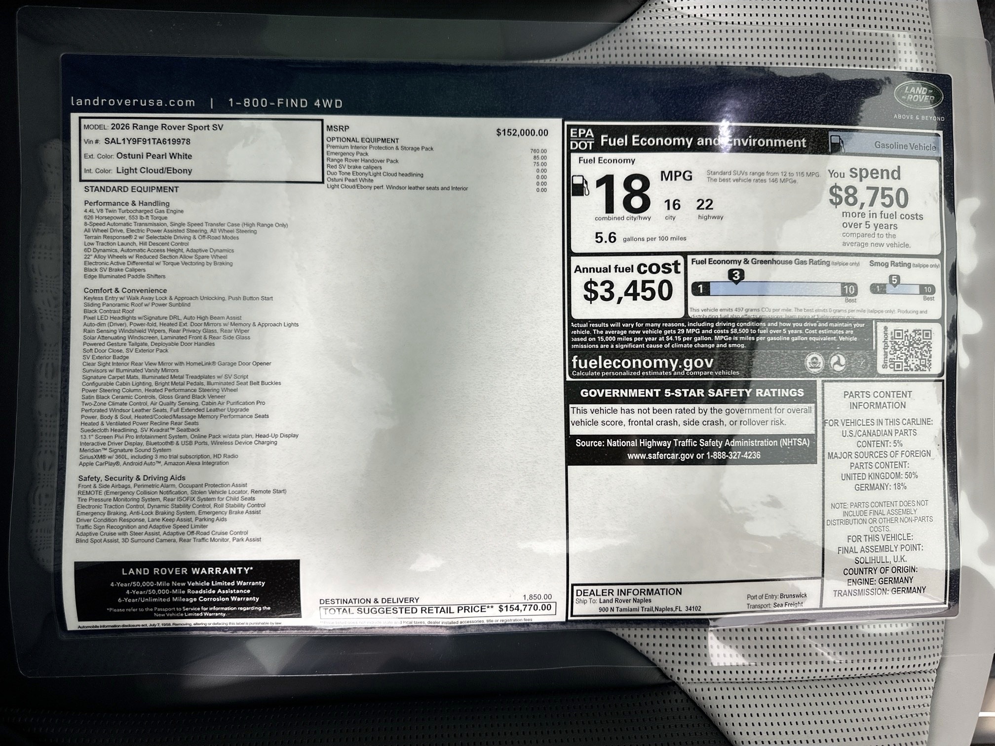 new 2026 Land Rover Range Rover car, priced at $154,770