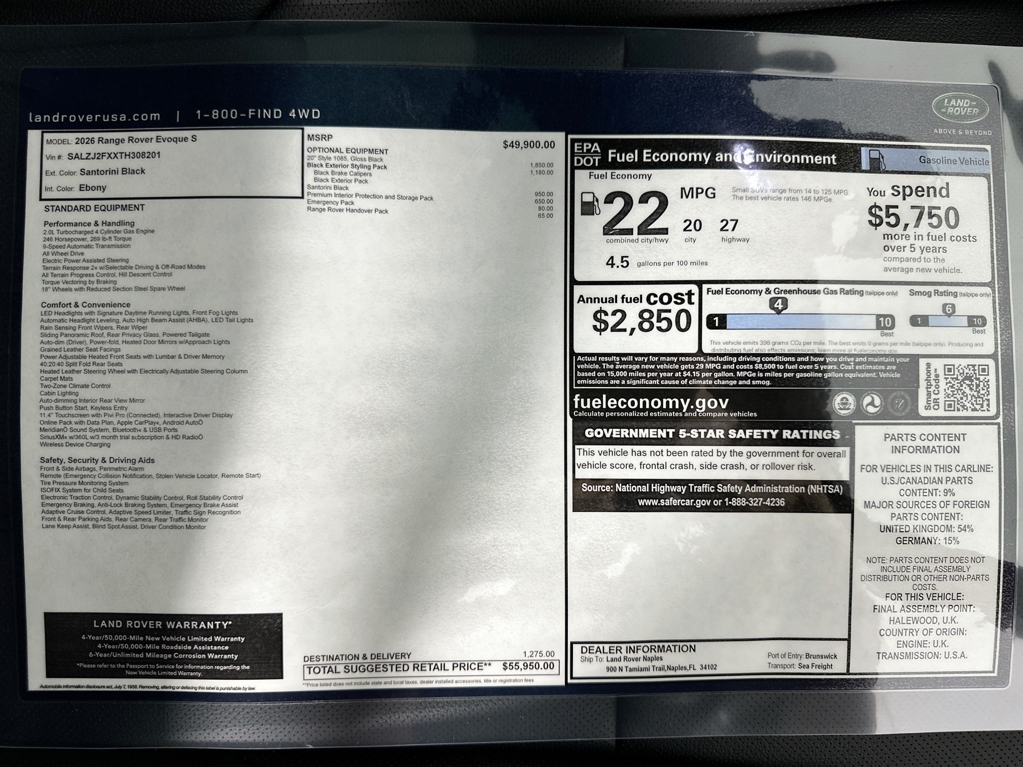 used 2026 Land Rover Range Rover Evoque car, priced at $55,950