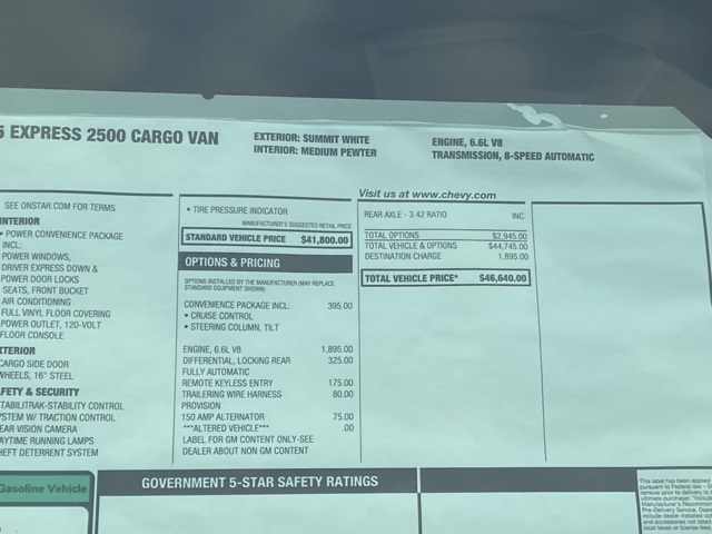 new 2025 Chevrolet Express 2500 car, priced at $47,608