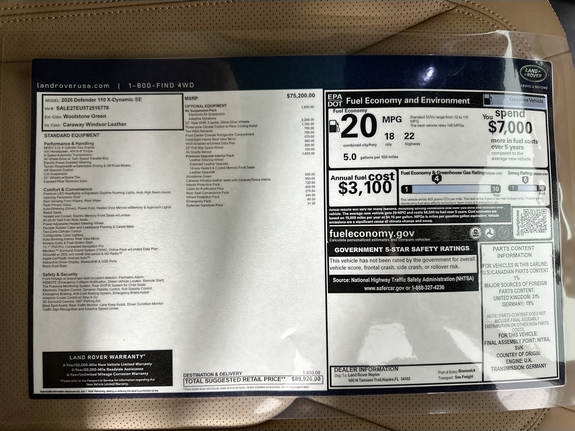 new 2026 Land Rover Defender 110 car, priced at $89,926