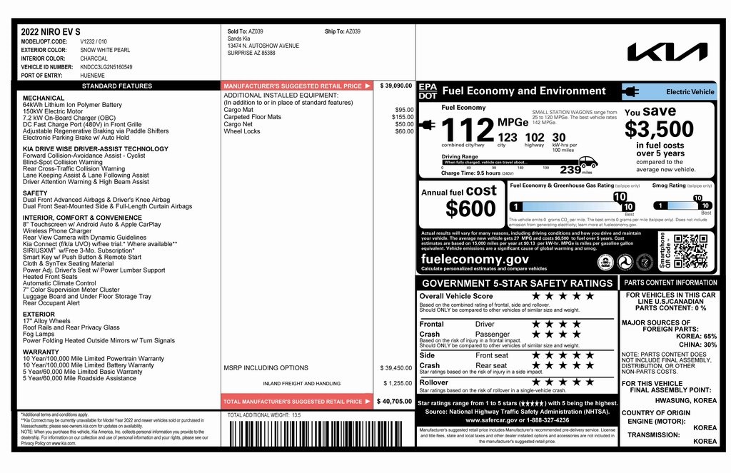 Used 2022 Kia Niro S with VIN KNDCC3LG2N5160549 for sale in Phoenix, AZ