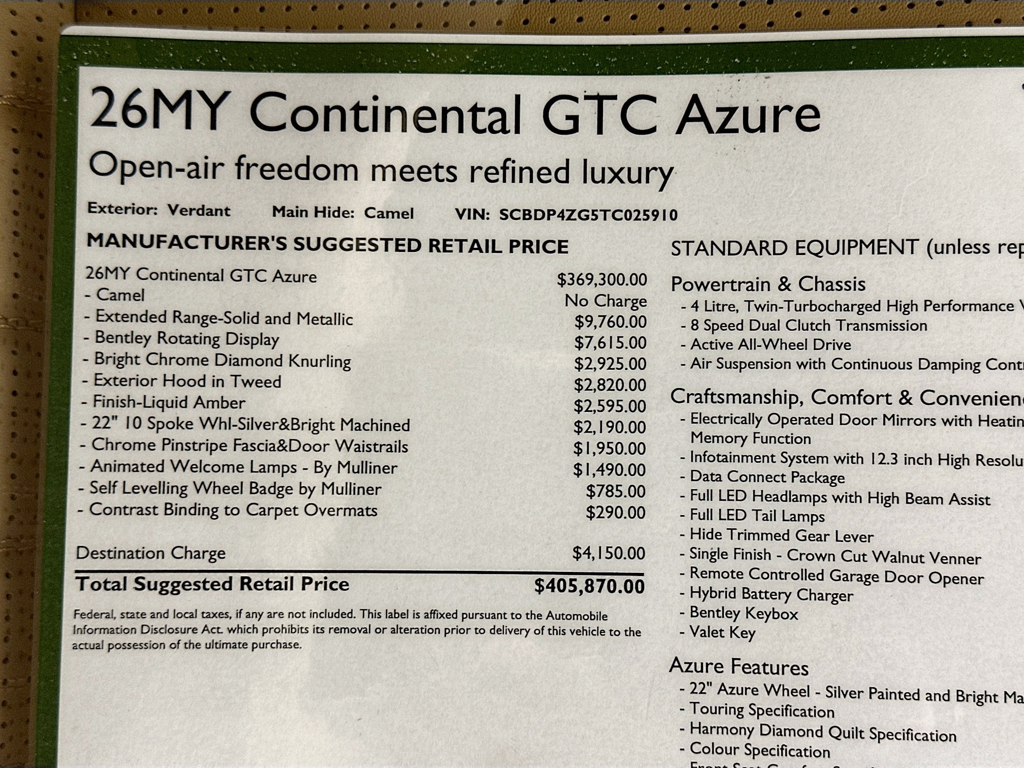 new 2026 Bentley Continental GTC car