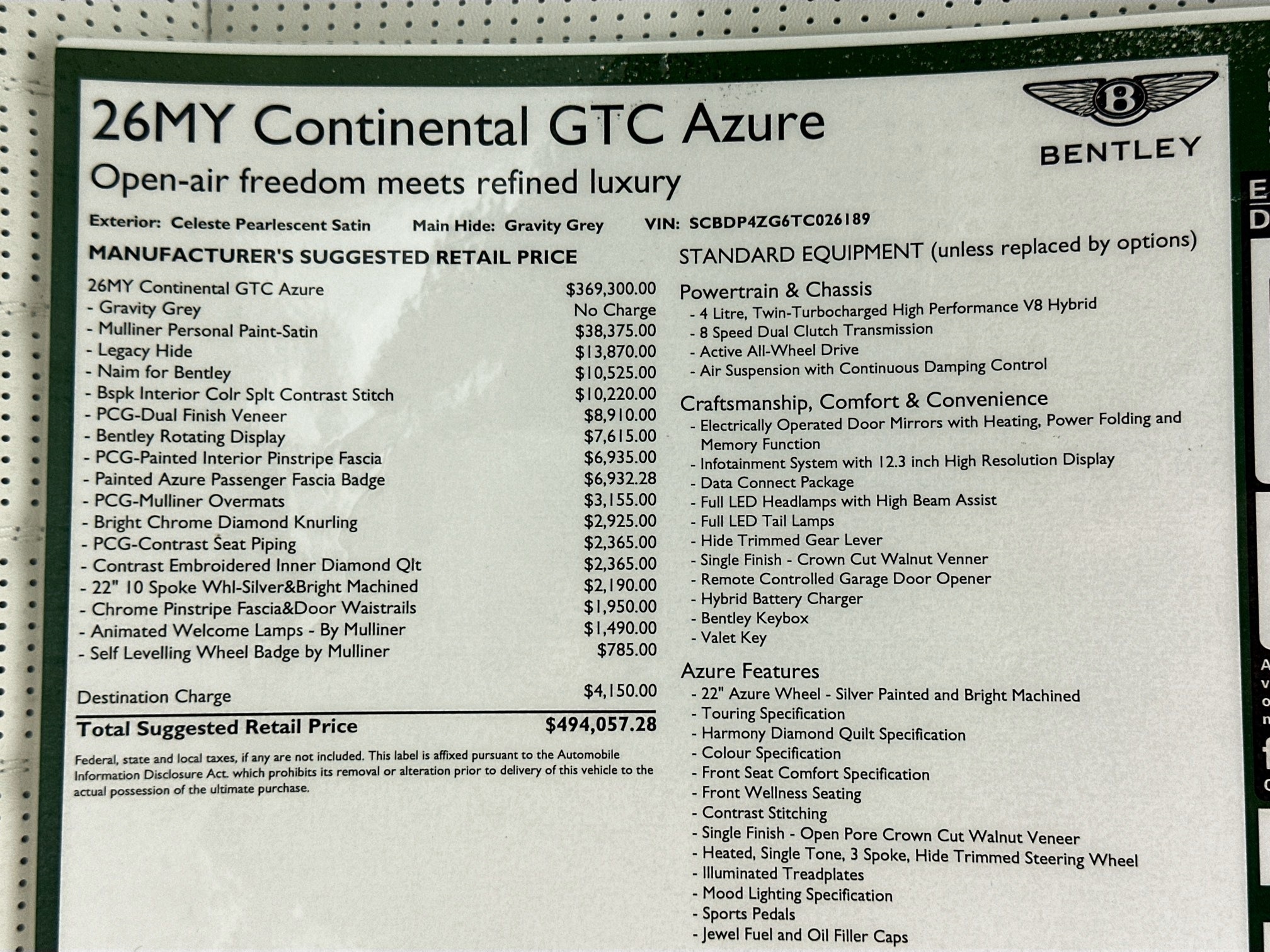 new 2026 Bentley Continental GTC car