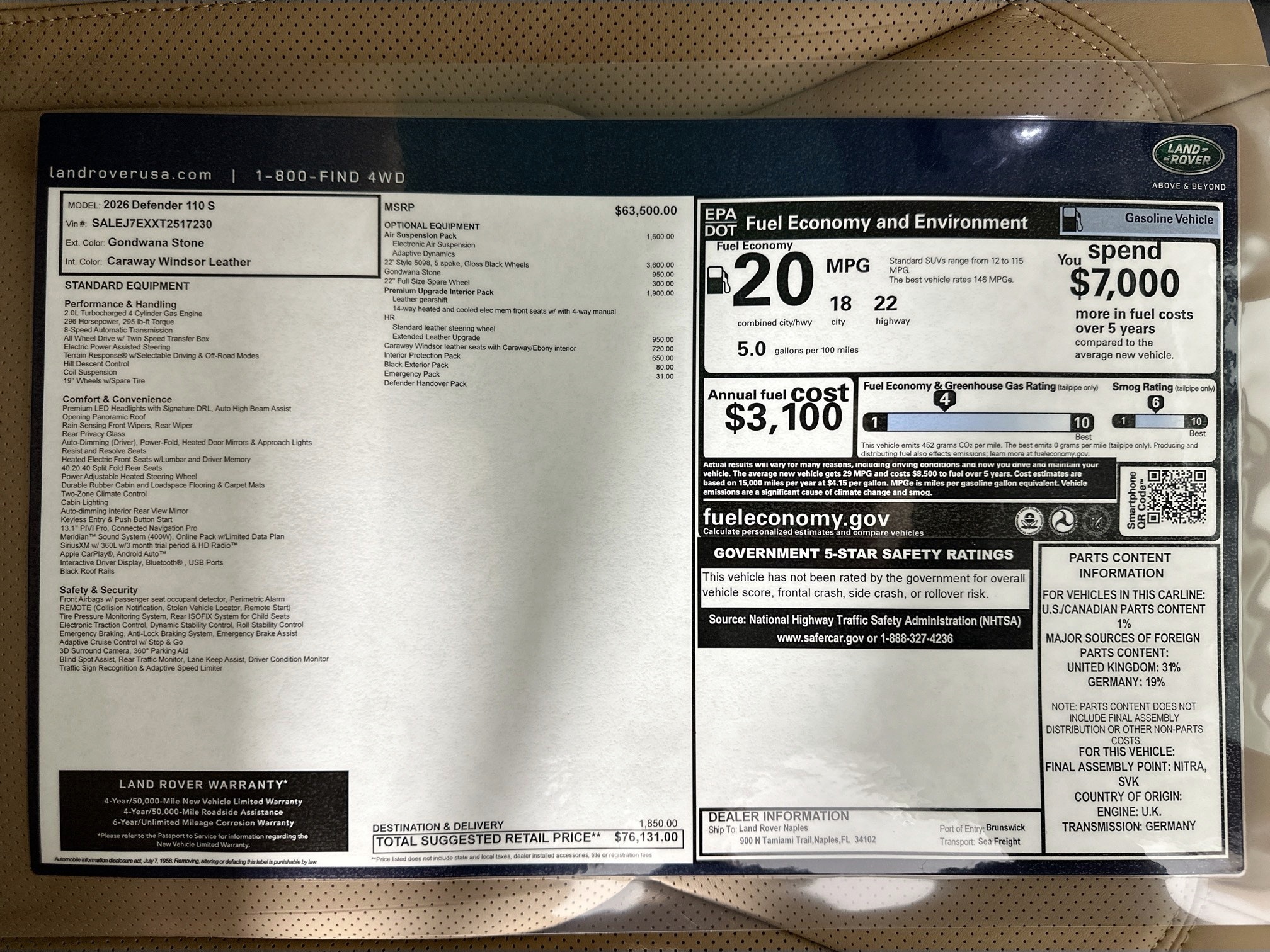 used 2026 Land Rover Defender 110 car, priced at $76,131