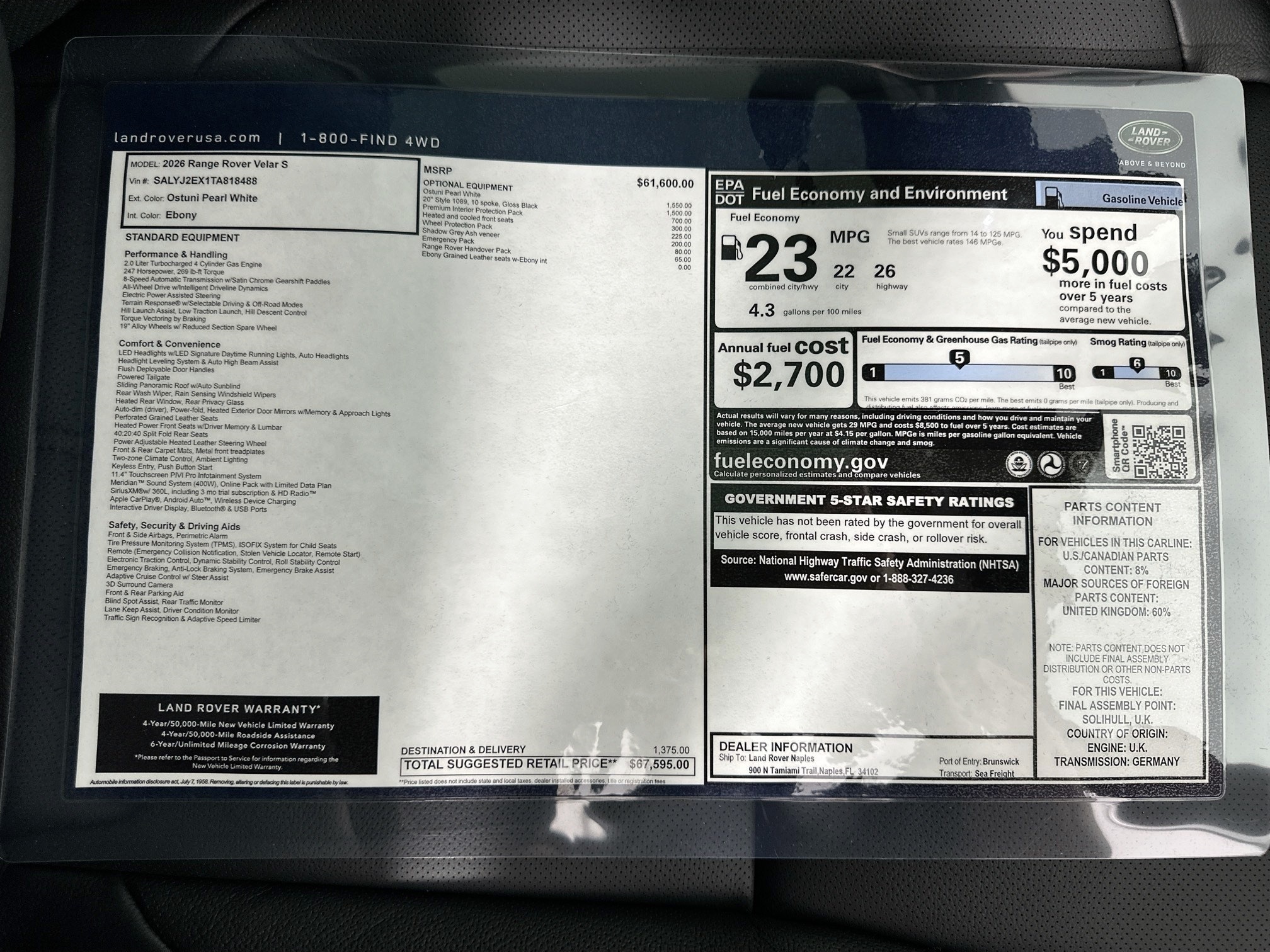 used 2026 Land Rover Range Rover Velar car, priced at $67,595