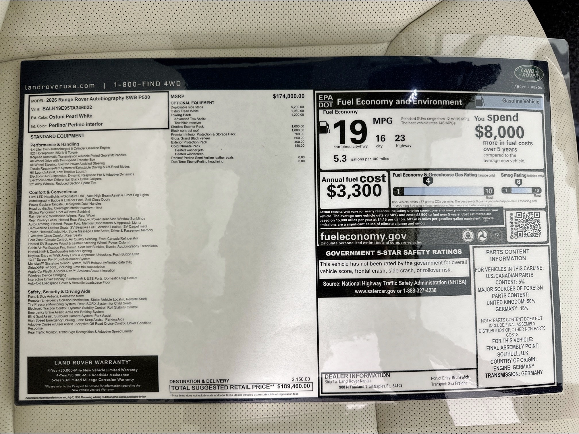 new 2026 Land Rover Range Rover car, priced at $189,460