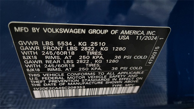 2025 Volkswagen Atlas Cross Sport 2.0T SE FWD 2025 Volkswagen Atlas Cross Sport 2.0T SE FWD