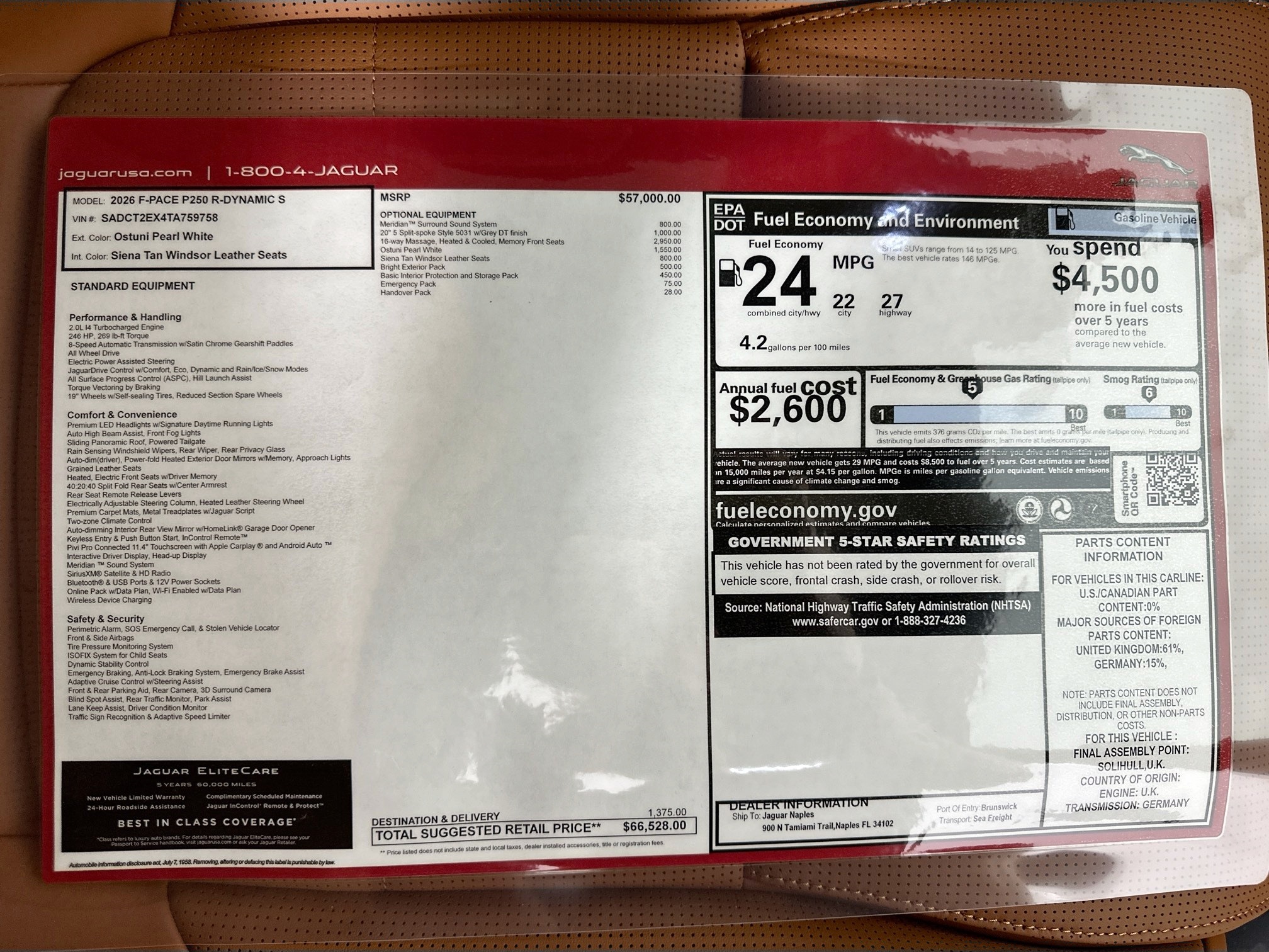 new 2026 Jaguar F-PACE car, priced at $66,528