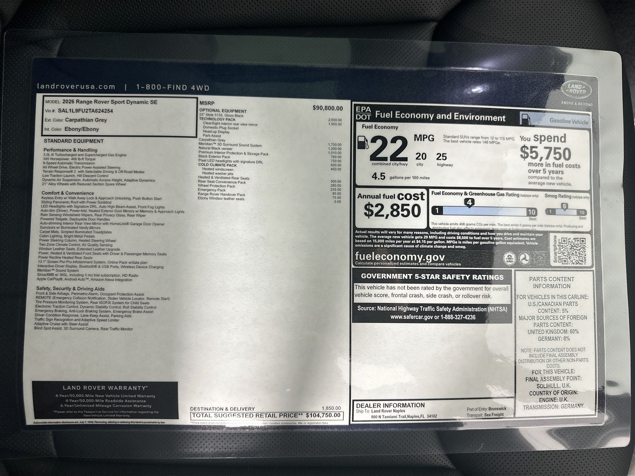 new 2026 Land Rover Range Rover Sport car, priced at $104,750